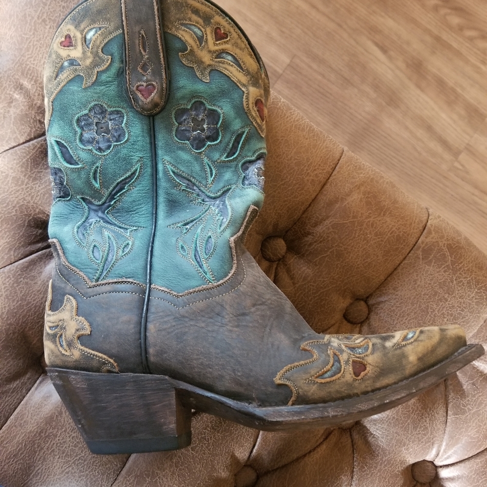 Dan Post turquoise floral cowboy boot